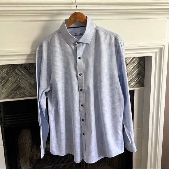 Tasso Elba Other - Mens TASSO ELBA Ice Blue PINSTRIPE Paisley Textured DRESS SHIRT XL 17-17 1/2